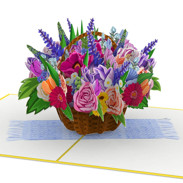 Carte pop-up de panier de fleurs coloré
