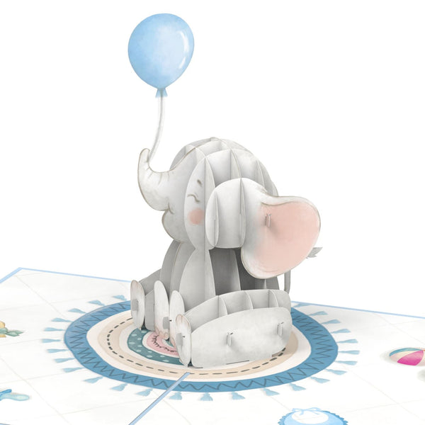 Carte pop-up de bébé éléphant (bleu)