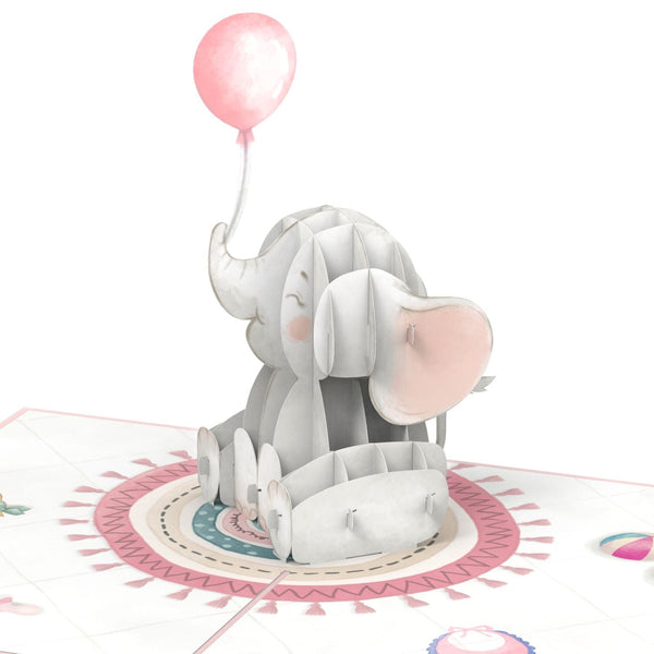 Carte pop-up de bébé éléphant (rose)