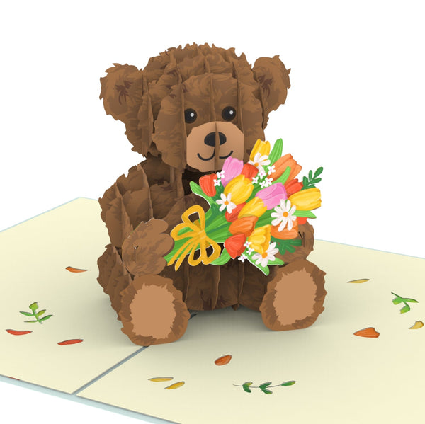 Carte pop-up en peluche avec des fleurs