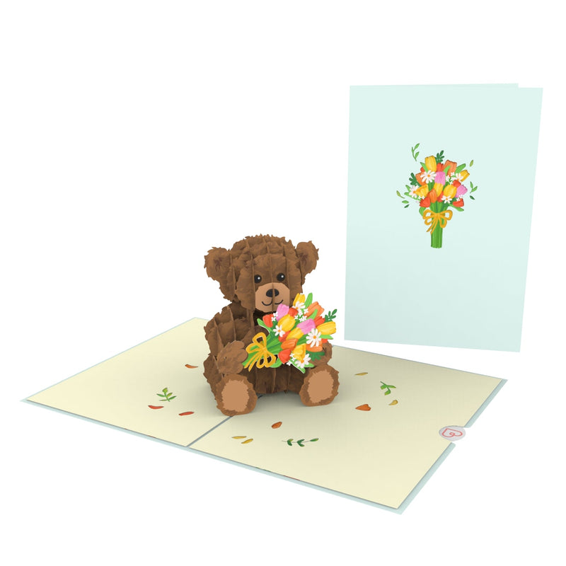 Teddy mit Blumen Pop-Up Karte